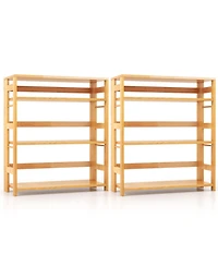 Gymax 2 Pieces 4 Tier Bookshelf Floor Storage Shelf with Rubber Wood Frame Anti-Toppling Kits