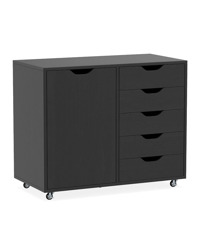 Slickblue 5-Drawer Storage Cart with Side Cabinet for Home or Office