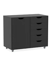 Slickblue 5-Drawer Storage Cart with Side Cabinet for Home or Office