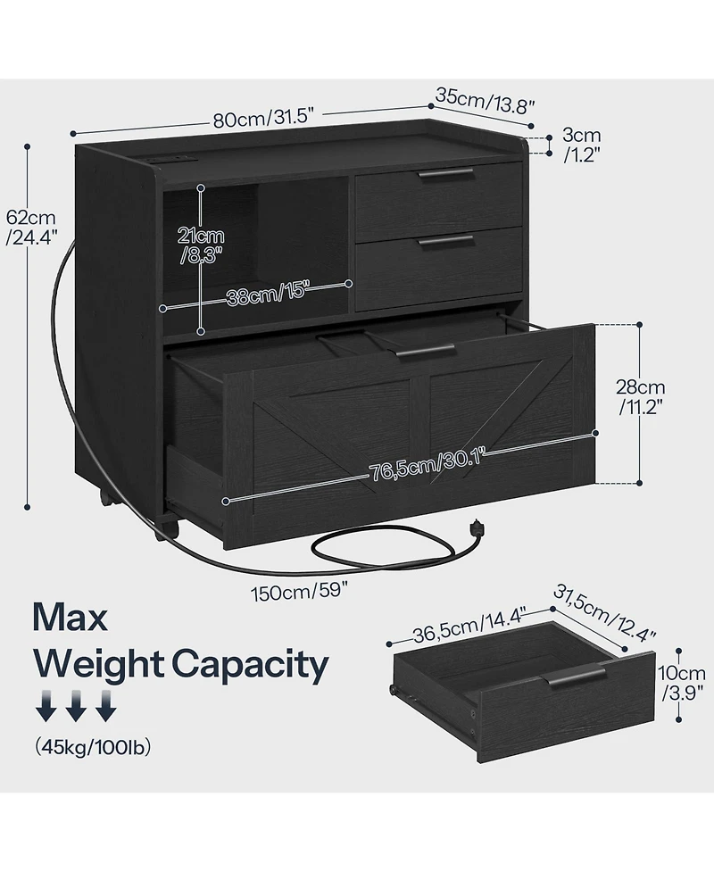 Slickblue Lateral File Cabinet with Power Charging Station, Letter and A4 Storage