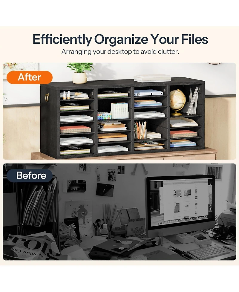 Slickblue 24-Compartment Wooden Document Sorter for Desk and Office Organization