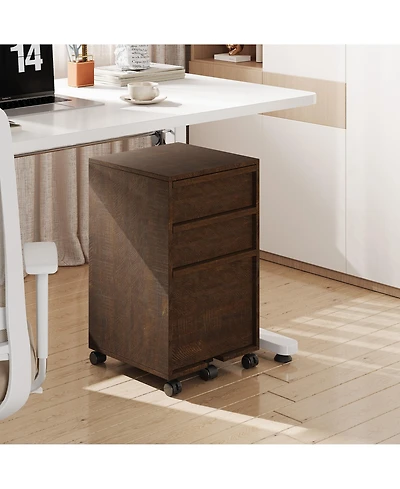 homfan Rolling File Cabinet with 3 Drawers Wood Mobile Filing Cabinet for Home Office, Under Desk Printer Stand with Wheels and 2 Locking Casters