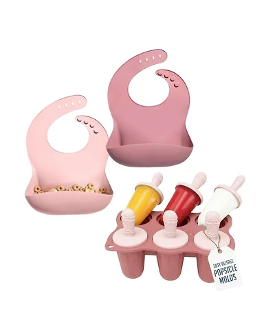 Sperric Baby Teething Popsicle Set with 6-cavity mold and 2 silicone bibs, Bpa-free, freezer and dishwasher safe for soothing teething relief.