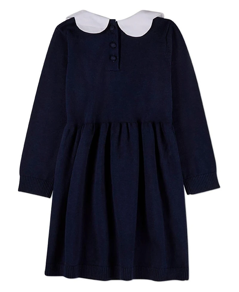 MeMoi Little Girls 6-4 100% Cotton Midi Dress with Scalloped Pop Collar and Bow Accents