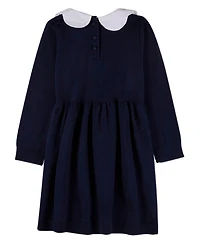 MeMoi Little Girls 6-4 100% Cotton Midi Dress with Scalloped Pop Collar and Bow Accents