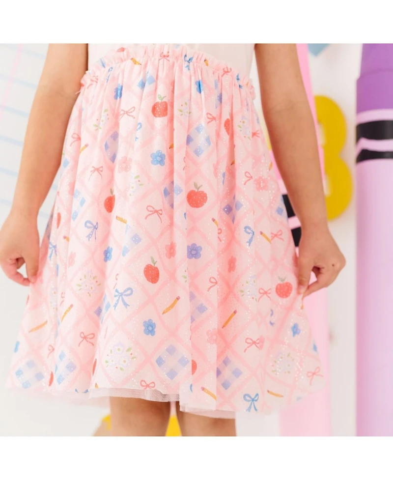 Sweet Wink Toddler Girls Back To School Trellis Short Sleeve Tutu Dress