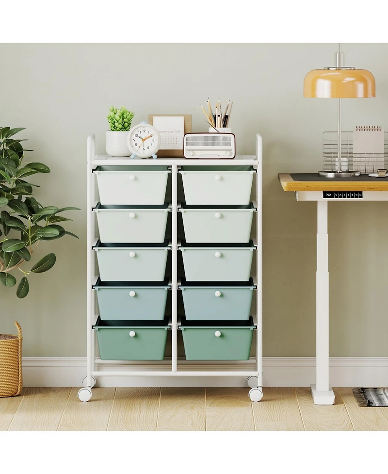 Slickblue Rolling Storage Organizer Cart with 10 Drawers