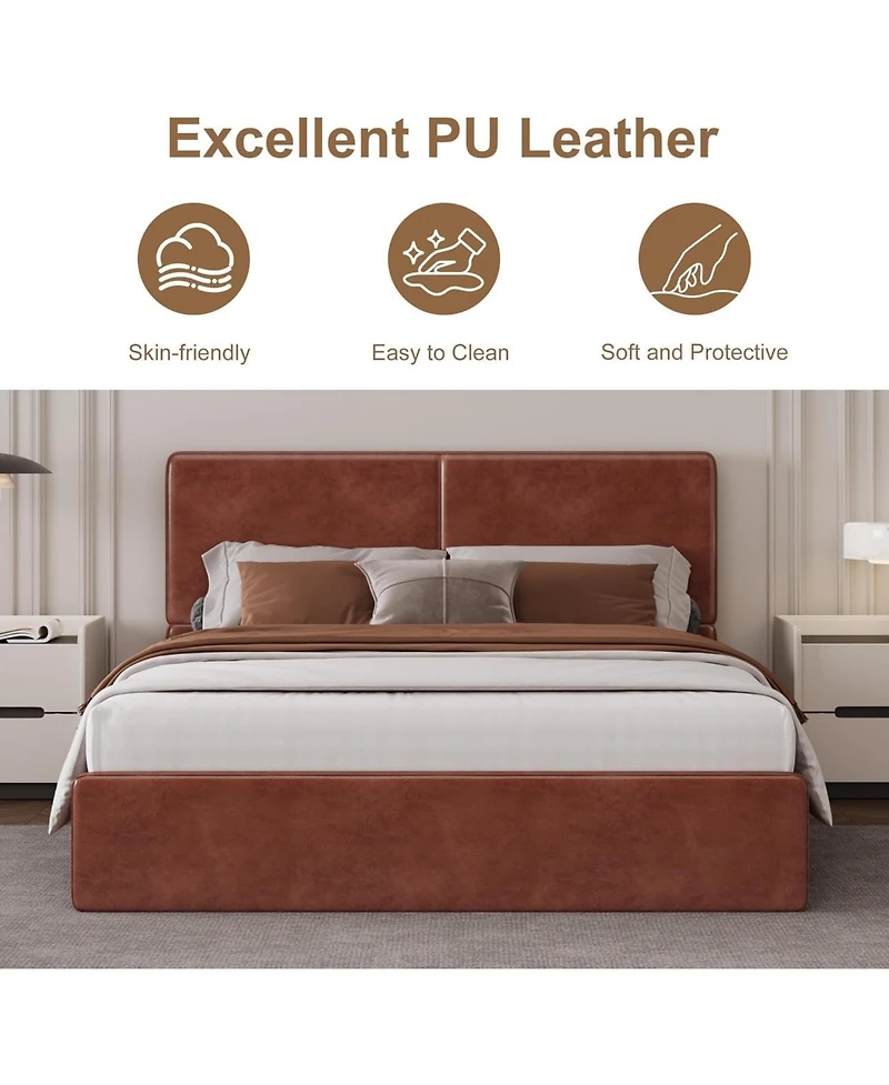 homfan Modern Corduroy Upholstered Platform Bed with Textured Headboard, Silent Wooden Slats, Convenient Installation