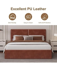 homfan Modern Corduroy Upholstered Platform Bed with Textured Headboard, Silent Wooden Slats, Convenient Installation