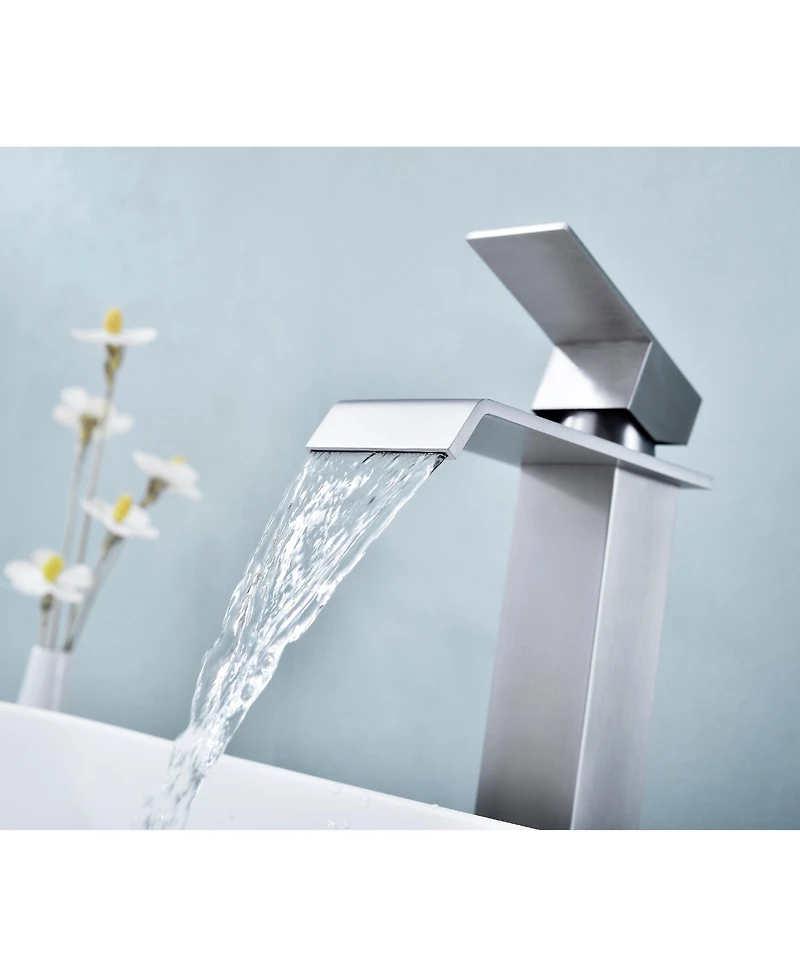 Midola Waterfall Spout Bathroom Faucet, Single Handle Bathroom Vanity Sink Faucet for Bathroom