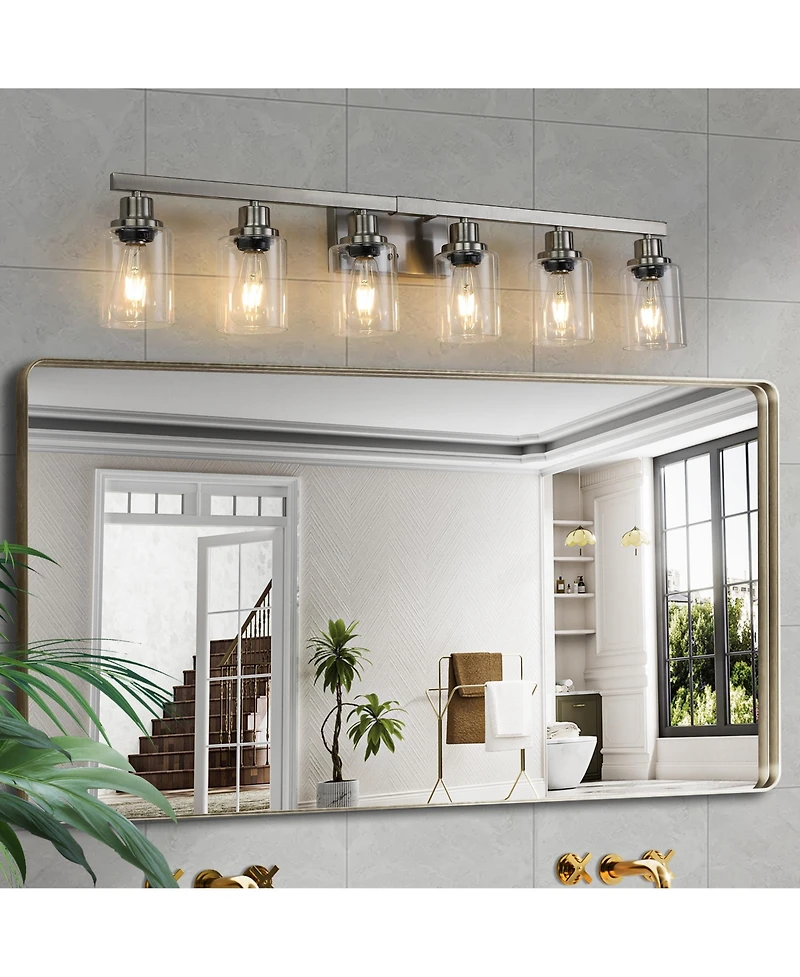 Midola 37" Modern 6-Light Bathroom Vanity Light Fixture - Brushed Nickel Finish with Clear Glass Shades, Perfect for Bathroom and Dressing Area
