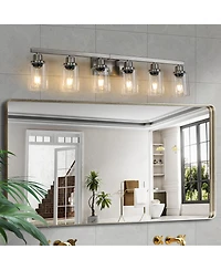 Midola 37" Modern 6-Light Bathroom Vanity Light Fixture - Brushed Nickel Finish with Clear Glass Shades, Perfect for Bathroom and Dressing Area