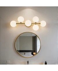 Midola 5-Light Bathroom Light Fixtures, Mid Century Modern Bathroom Light Ceiling Light, 3CCT Dimmable Led Wall Sconces Semi-Flush Mount Light Fixture