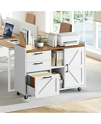 Slickblue Wooden Filing Cabinet with Charging Station and Side Pull Drawer Design