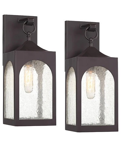 Possini Euro Design Tyne Modern Outdoor Wall Light Fixtures Set of 2 Metal 16 1/2inch Seedy Glass for Post Exterior Barn Deck House