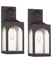 Possini Euro Design Tyne Modern Outdoor Wall Light Fixtures Set of 2 Metal 16 1/2inch Seedy Glass for Post Exterior Barn Deck House