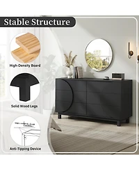 Clihome 60" W Modern 6-Drawer Fluted Dresser Chest