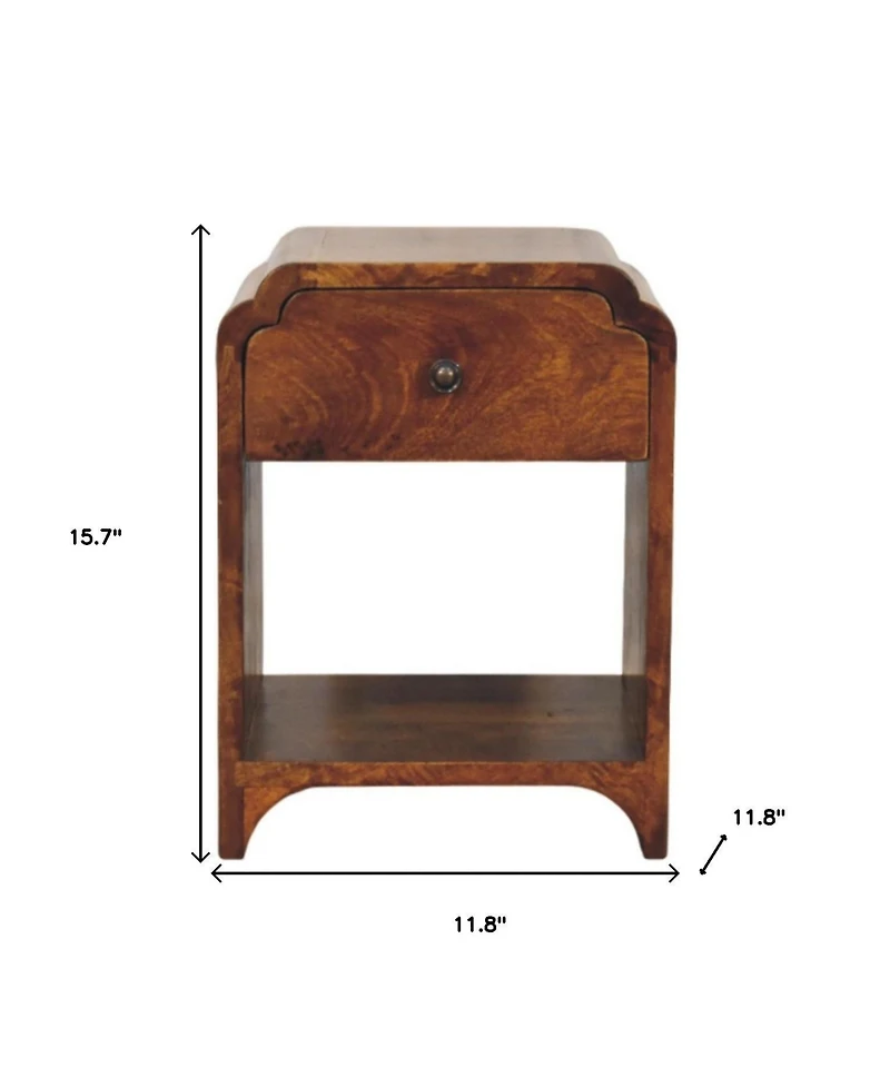 HomeRoots 16" Chestnut Solid Wood One Drawer Scallop Edge Nightstand
