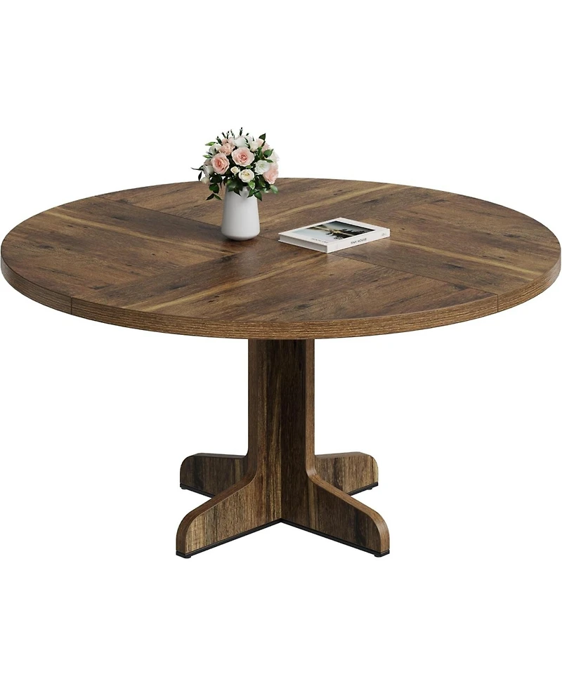 homfan Modern 47 Inch Round Dining Table for 4 to 6, Sturdy Wooden Base, Easy Assembly, for Kitchen, Dining Room or Living Room
