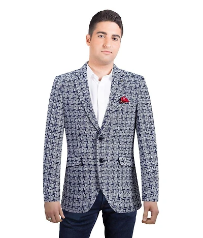 Elie Balleh Men's Slim Fit Hound tooth Brocade Blazer