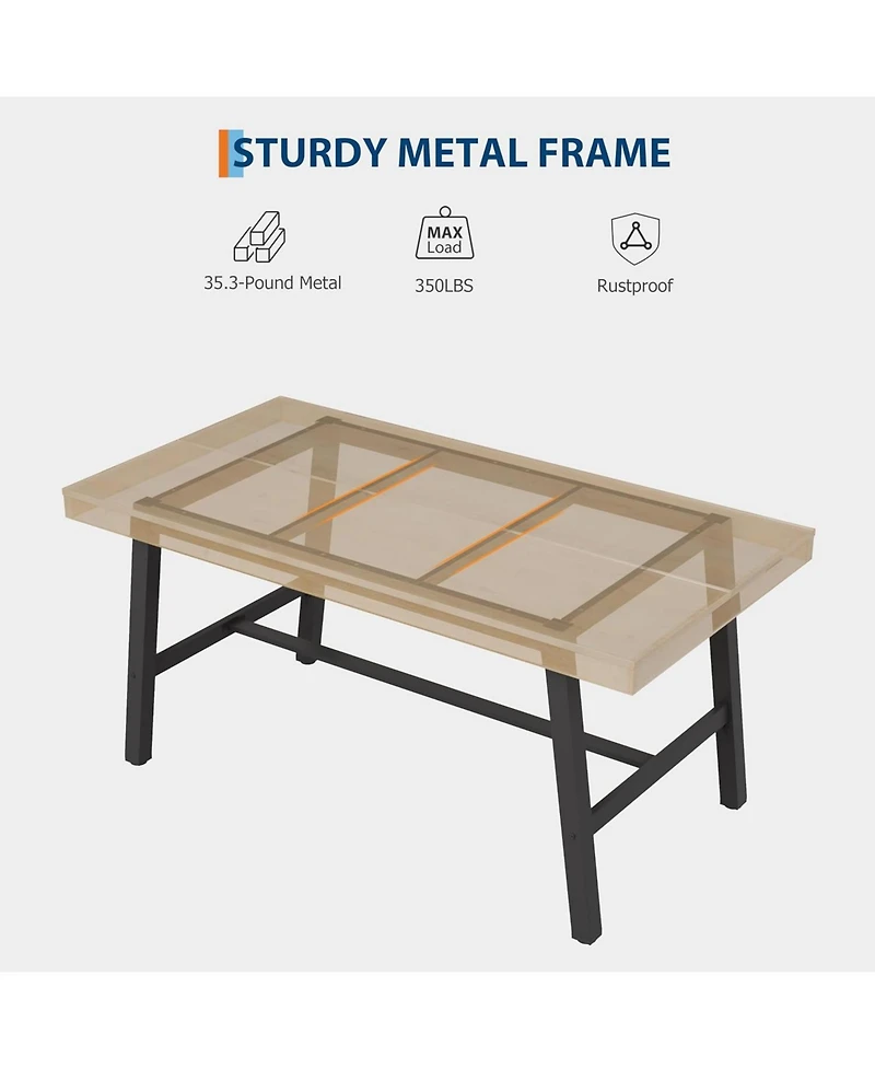homfan 55 Inch Wood Color Industrial Dining Table Rectangular Heavy Duty Kitchen Table with Metal Legs for 2 to 4, Small Space