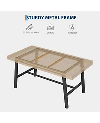 homfan 55 Inch Wood Color Industrial Dining Table Rectangular Heavy Duty Kitchen Table with Metal Legs for 2 to 4, Small Space