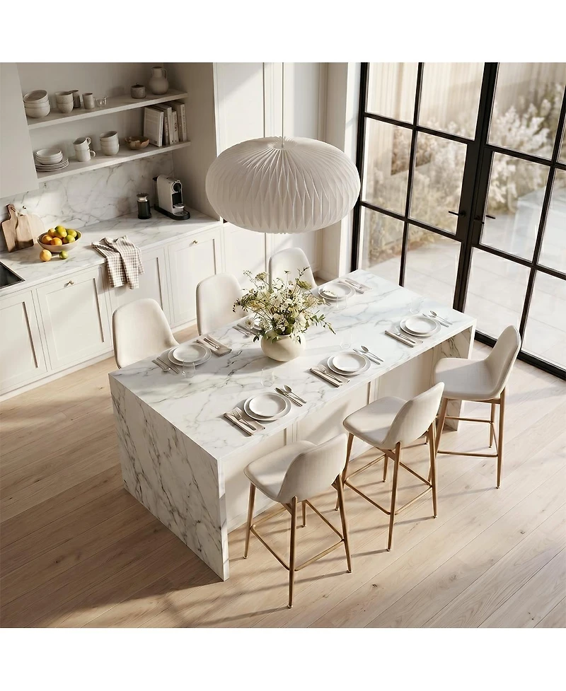 Maison Boucle Set of 6 25.5" Counter Height Stools, Fabric Upholstered, Metal Legs