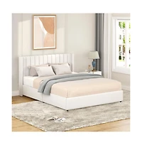 Lucky One Queen Size Ivory Boucle Upholstered Platform Bed with Patented 4 Drawers Storage, Tufted Headboard, Wooden Slats, No Box Spring Needed
