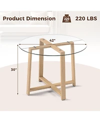 Gymax 42 Inch Round Glass Dining Table with 0.3 Inch Tempered Glass Tabletop