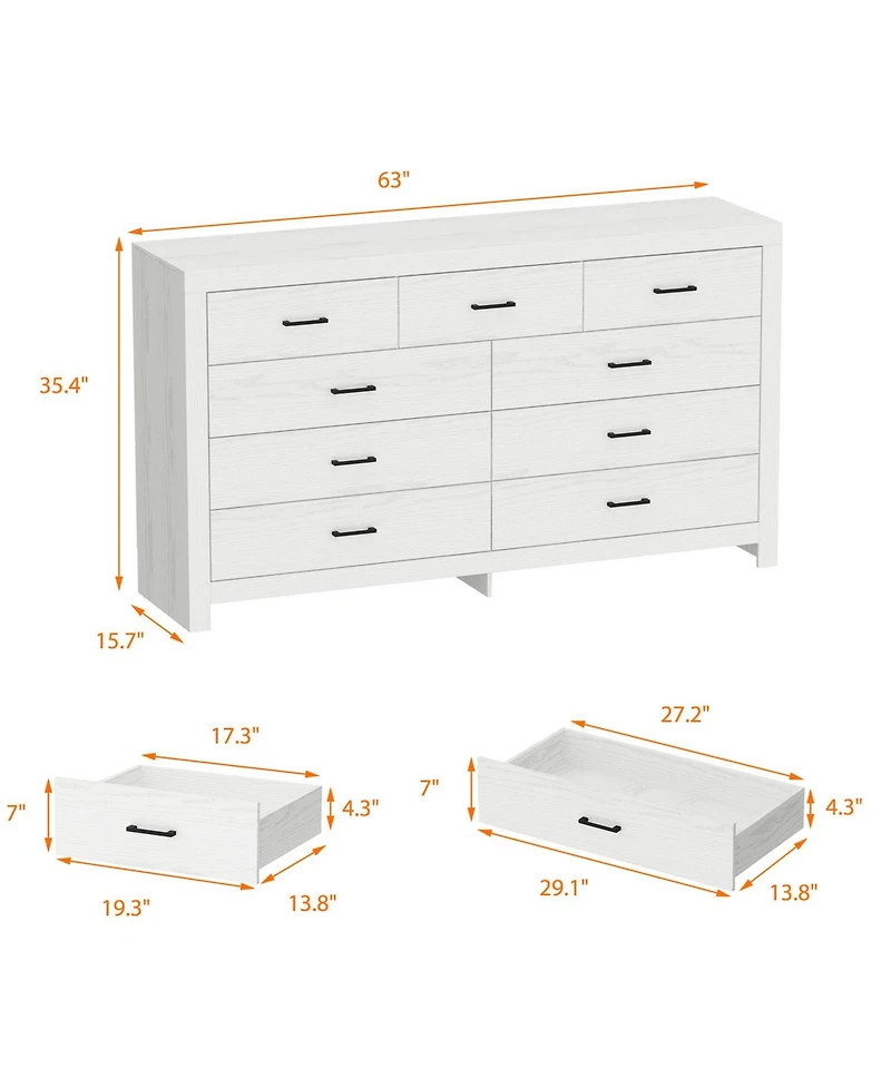 Homsee 9-Drawer Storage Cabinet - 63-Inch Tall Wooden Dresser for Bedroom | Storage Organizer with Handles