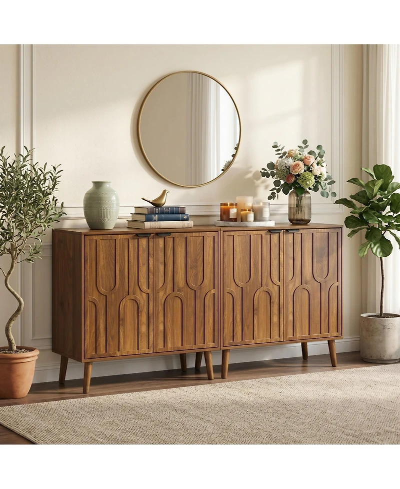 Sailvan Sideboard Buffet Cabinet, Farmhouse Paper Clip Design, Wood Coffee Bar Storage