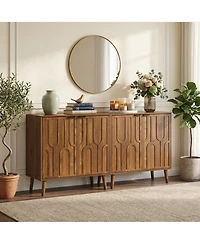Sailvan Sideboard Buffet Cabinet, Farmhouse Paper Clip Design, Wood Coffee Bar Storage