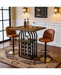 Tribesigns Square Bar Table, 35" Height Bistro Pub Table with 4-Tier Wine Rack Storage and Shelves, Cocktail Home Bar Unit