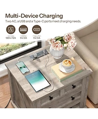 Slickblue Farmhouse 3-Drawer Nightstand with Charging Station for Bedroom
