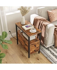 Slickblue Set of 2 Side Tables with Charging Station for Bedroom and Living Room