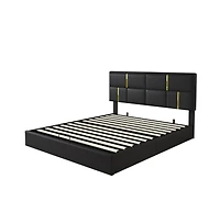 Lucky One Queen Size Upholstered Platform Bed with Hydraulic Storage System, Soft Fabric Headboard, No Box Spring Needed