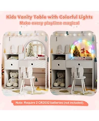 Slickblue Kids Vanity Desk and Chair Set with Lights and Open Storage Shelves