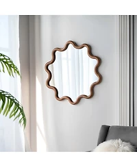 Laoties 31" Decorative Wall Mirror, Gear-Shaped Pine Wood Accent Mirror for Living Room, Entryway and Bedroom