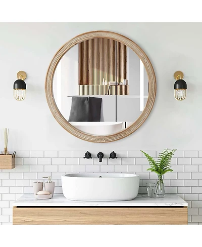 Laoties 23.6" Round Wall Mirror, Rustic Bathroom Vanity Mirror for Living Room, Bedroom and Entryway