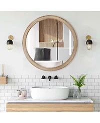 Laoties 23.6" Round Wall Mirror, Rustic Bathroom Vanity Mirror for Living Room, Bedroom and Entryway