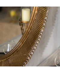 Laoties 31" Round Wall Mirror, Textured Boho Accent Mirror for Living Room, Entryway and Hallway Decor