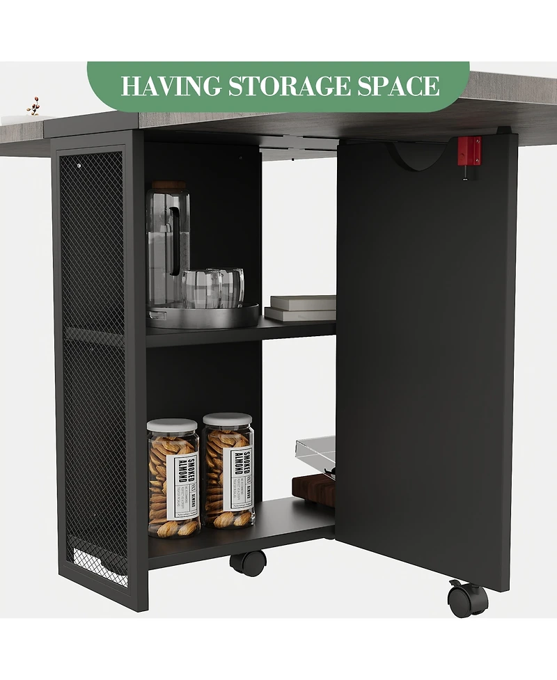 homfan Folding Drop Leaf Dining Table Set Expandable Table with 2 Storage Racks and 6 Wheels, Modern Industrial Seats 4-6