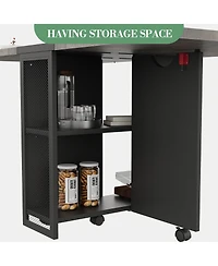 homfan Folding Drop Leaf Dining Table Set Expandable Table with 2 Storage Racks and 6 Wheels, Modern Industrial Seats 4-6