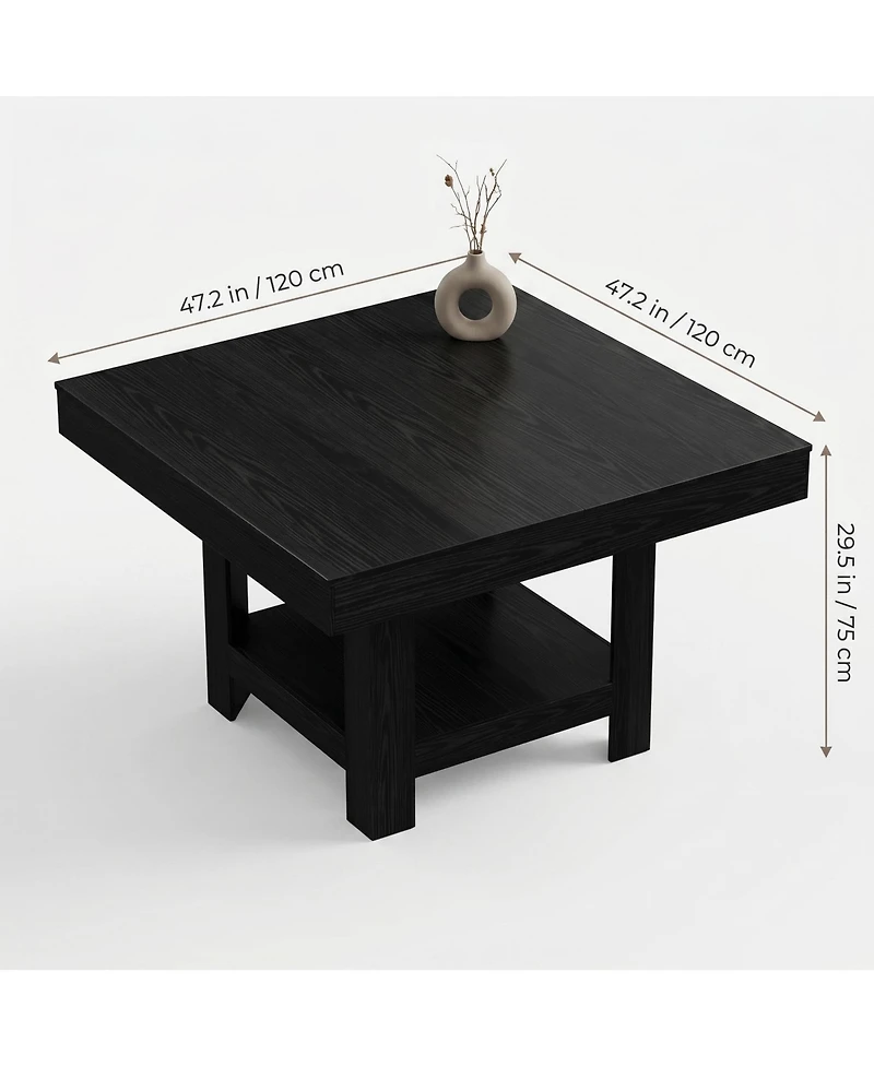 homfan Square 47.2 Inch Dining Table for 4 to 6, 2 Tier Storage Shelf, Walnut Waterproof Design, 350Lbs Capacity, Anti Wobble Triangle Legs