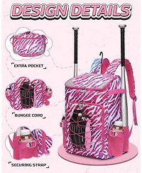 Furlihong Zebra Print Baseball and Softball Gear Backpack for Ages 8-14 – Youth Bat Bag with Ventilated Shoe Compartment for Players' Stuff