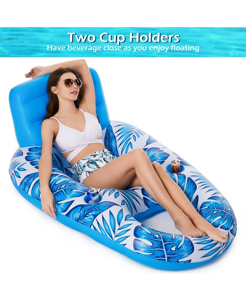 Aofar Inflatable Pool Float Lounger Chair Cup Holders