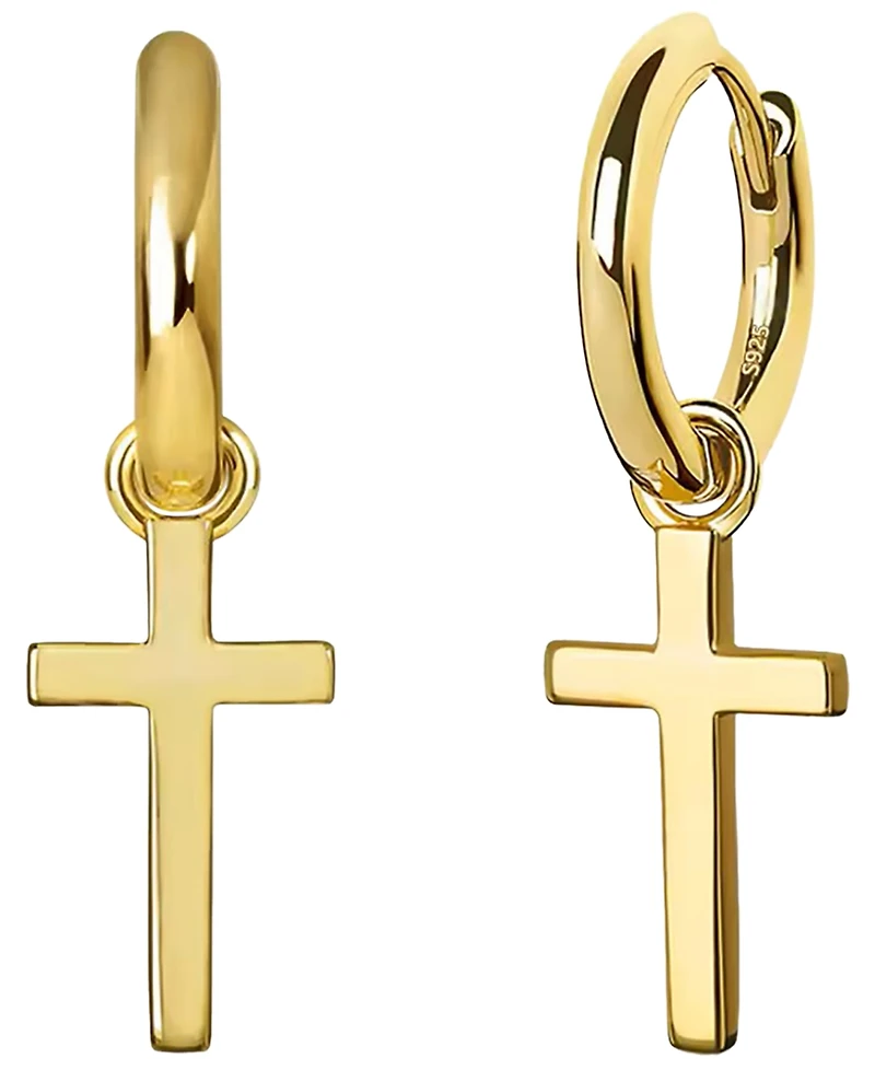 Rhona Sutton Men's Classic 14K Gold Cross Hoop Earrings