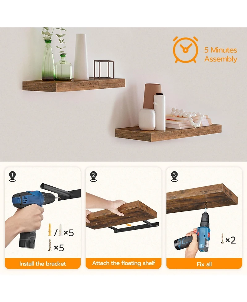 Slickblue Wall-Mounted Storage Shelves Set of 2 for Bedroom or Living Room