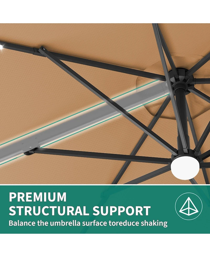 homfan 10Feet Solar Led Cantilever Patio Umbrella, 360degree(s) Rotation, Adjustable Tilt, Cross Base and Uv Fabric, for Patio, Pool And Garden