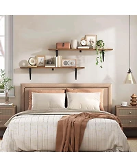 Slickblue Set of 2 Floating Shelves for Wall with Metal Brackets for Display